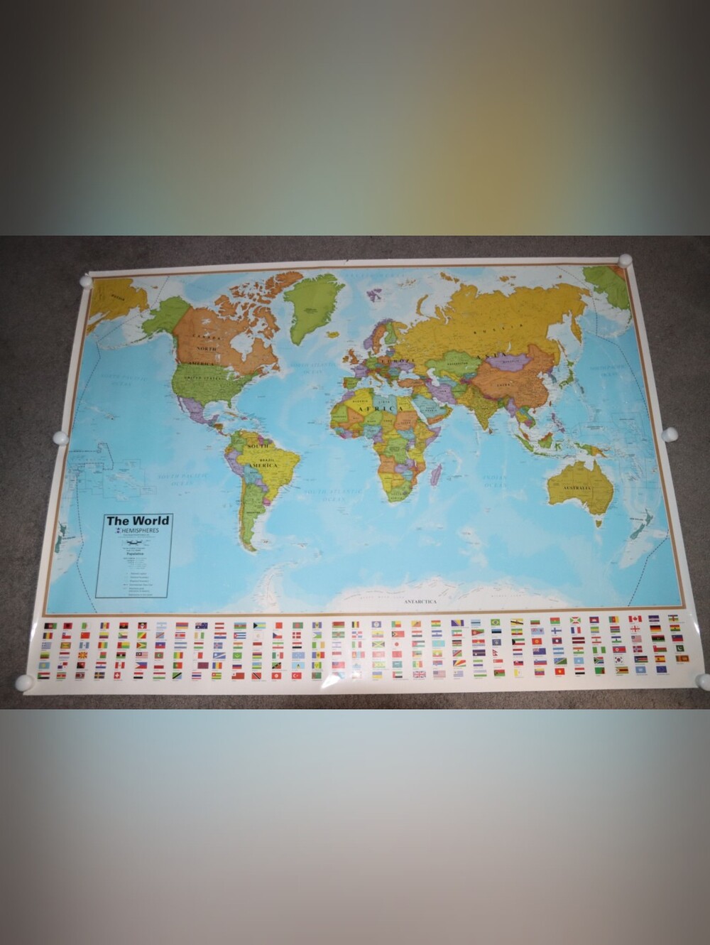 51"×38" Classroom World Map With Flags